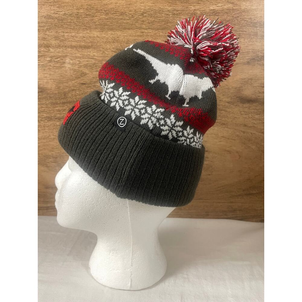 Field Museum SUE T-Rex Beanie Hat Zephyr Fair Isle Pom Pom Knit Dinosaur Cap - Picture 3 of 8